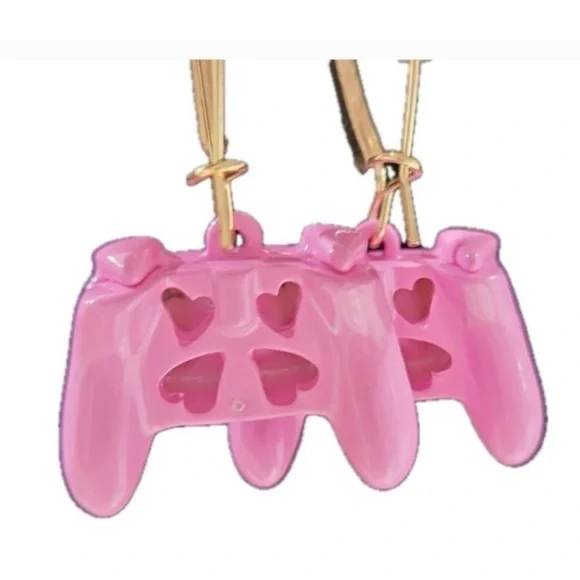 Betsey Johnson Pink Game Controller Earrings with Sparkle - Picture 2 of 3